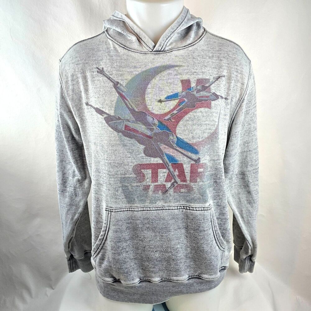 Star Wars Shirt Mens Small Grey Graphic X Wing Lightweight Hoodie Distress Retro